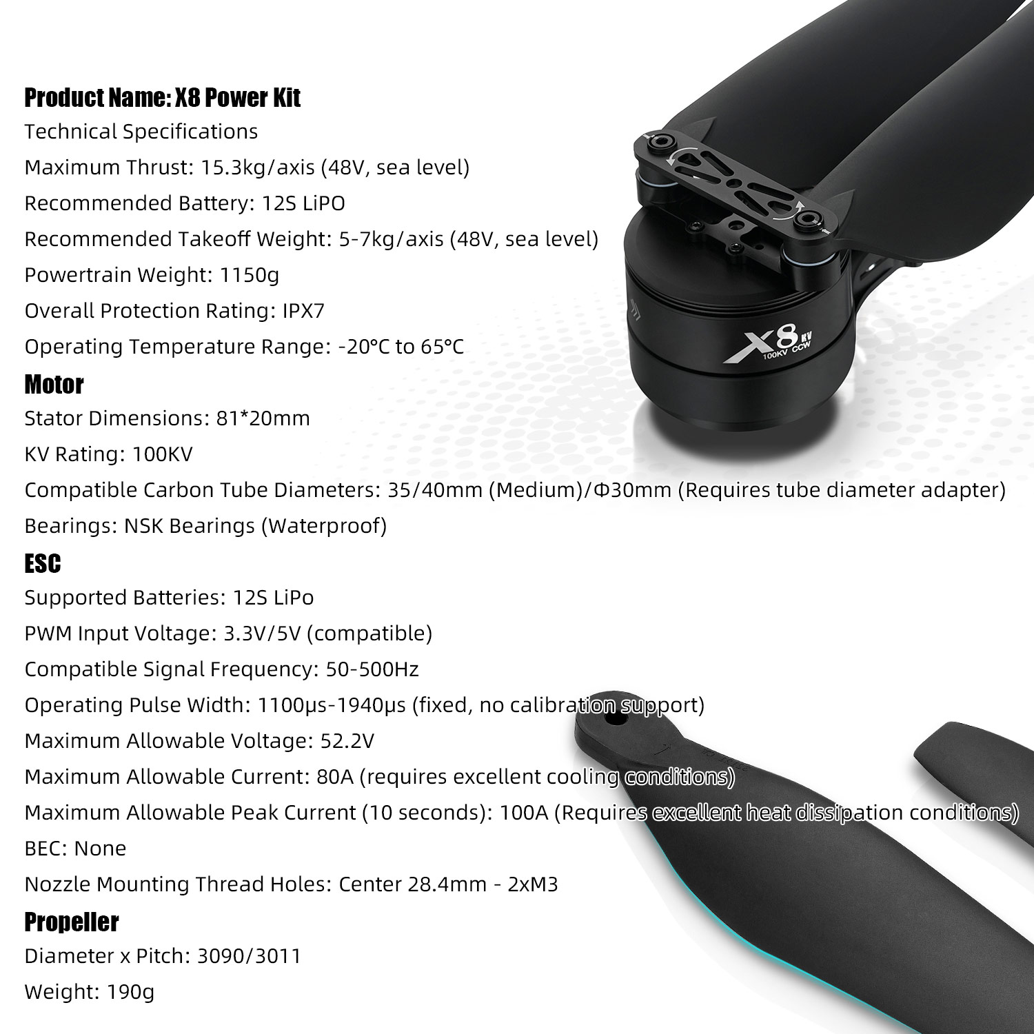 X8 Power System Kit: 100KV Mot - Drone Kit Heavy Lift 评论和价格